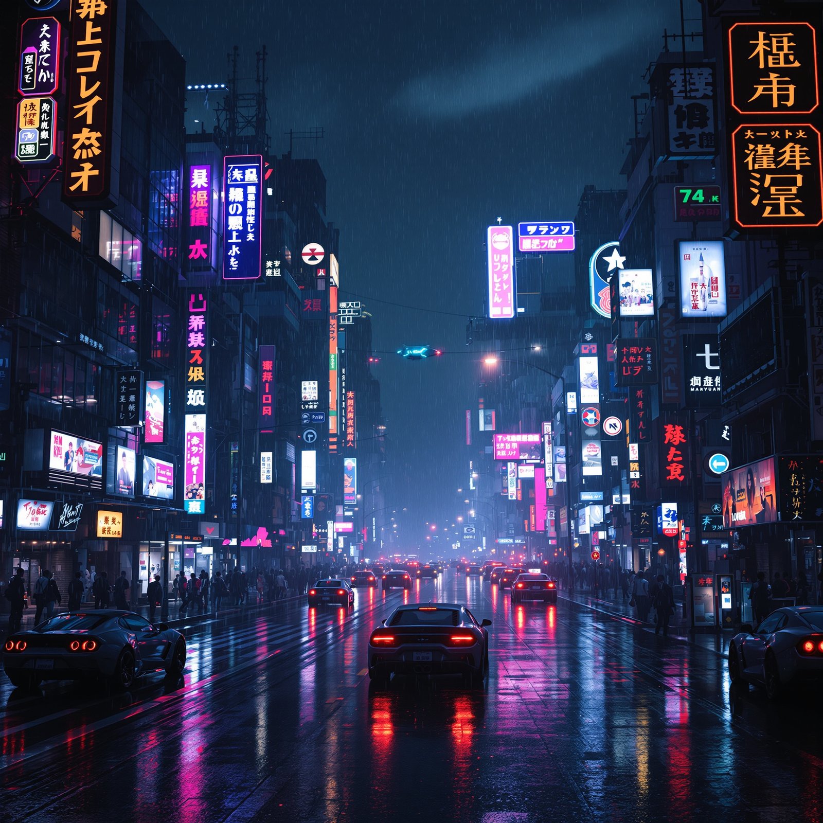 Ciudad cyberpunk en lluvia nocturna