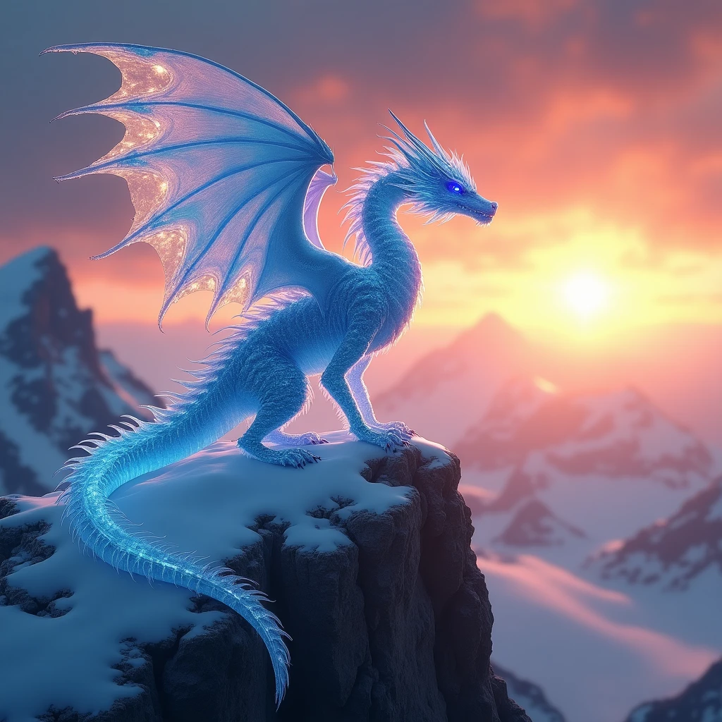 Dragón de cristal en montañas nevadas