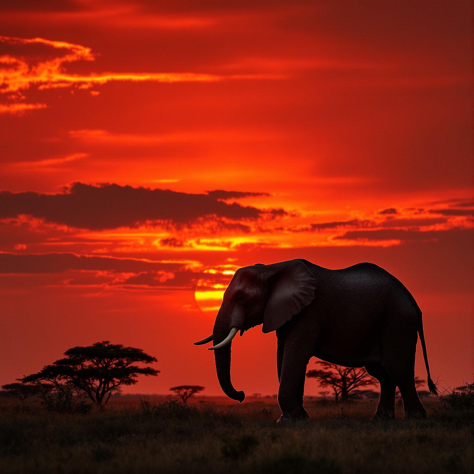 Elefante en sabana africana al atardecer