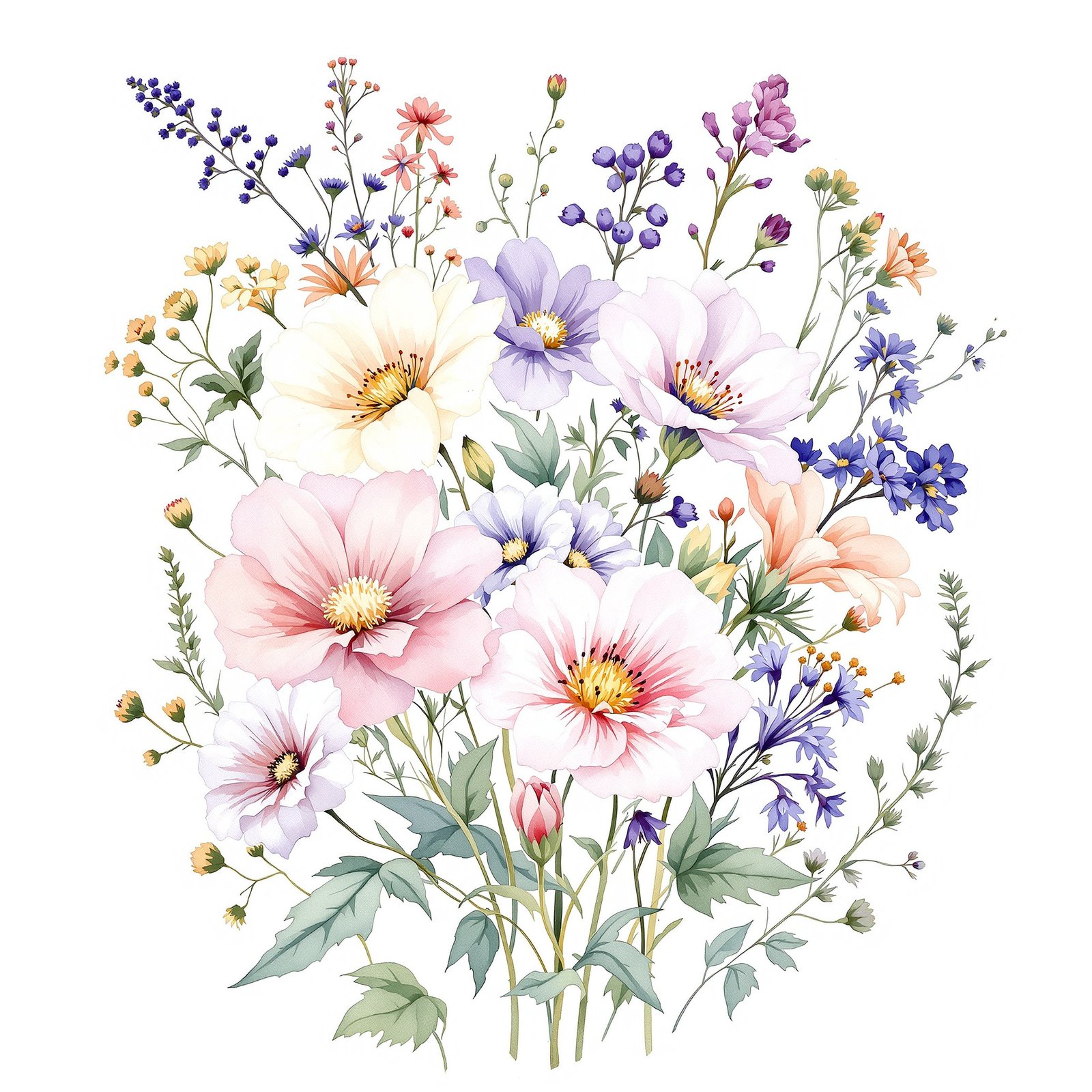 Ramo de flores silvestres en acuarela
