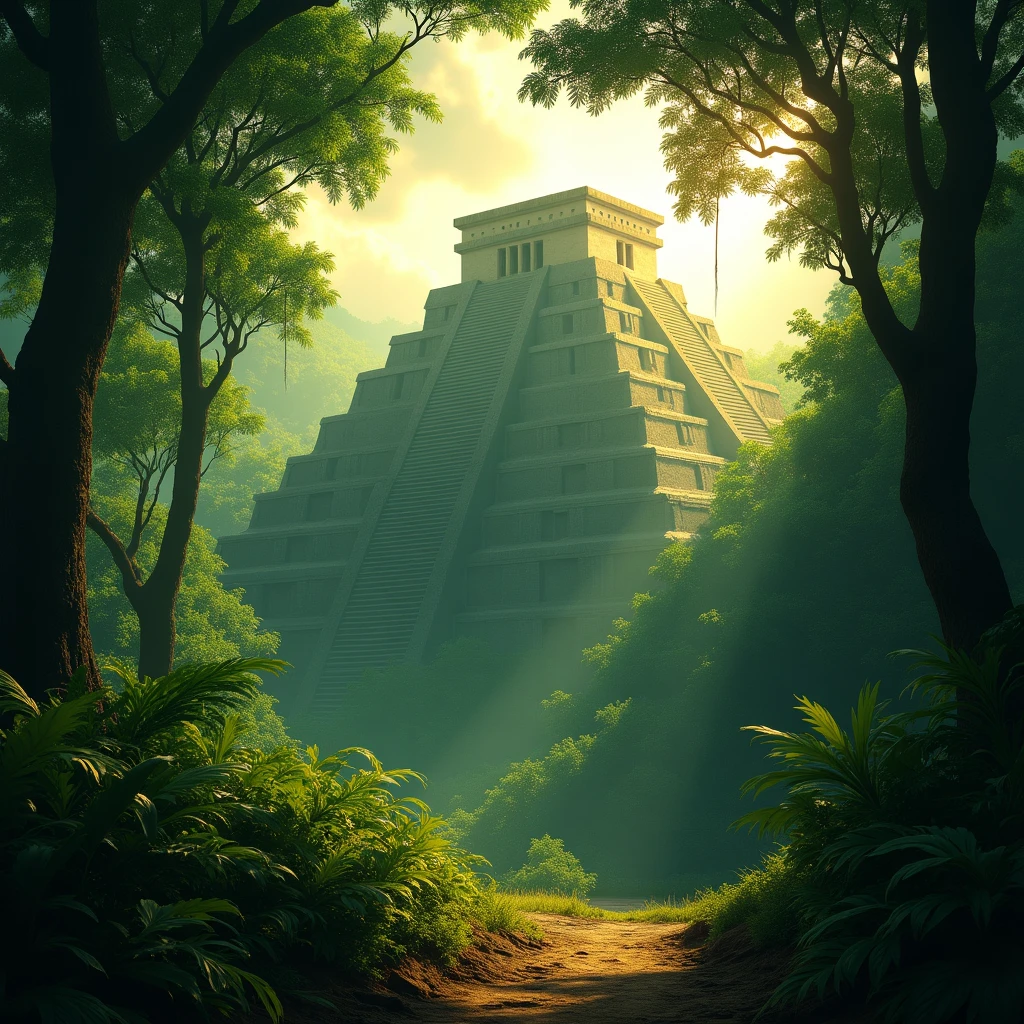 Templo maya bajo selva tropical