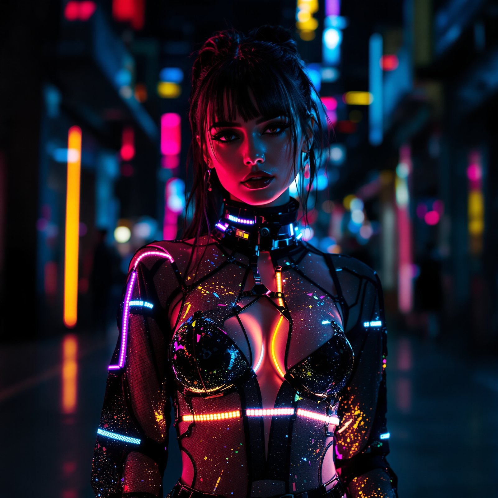 Traje de moda cyberpunk futurista